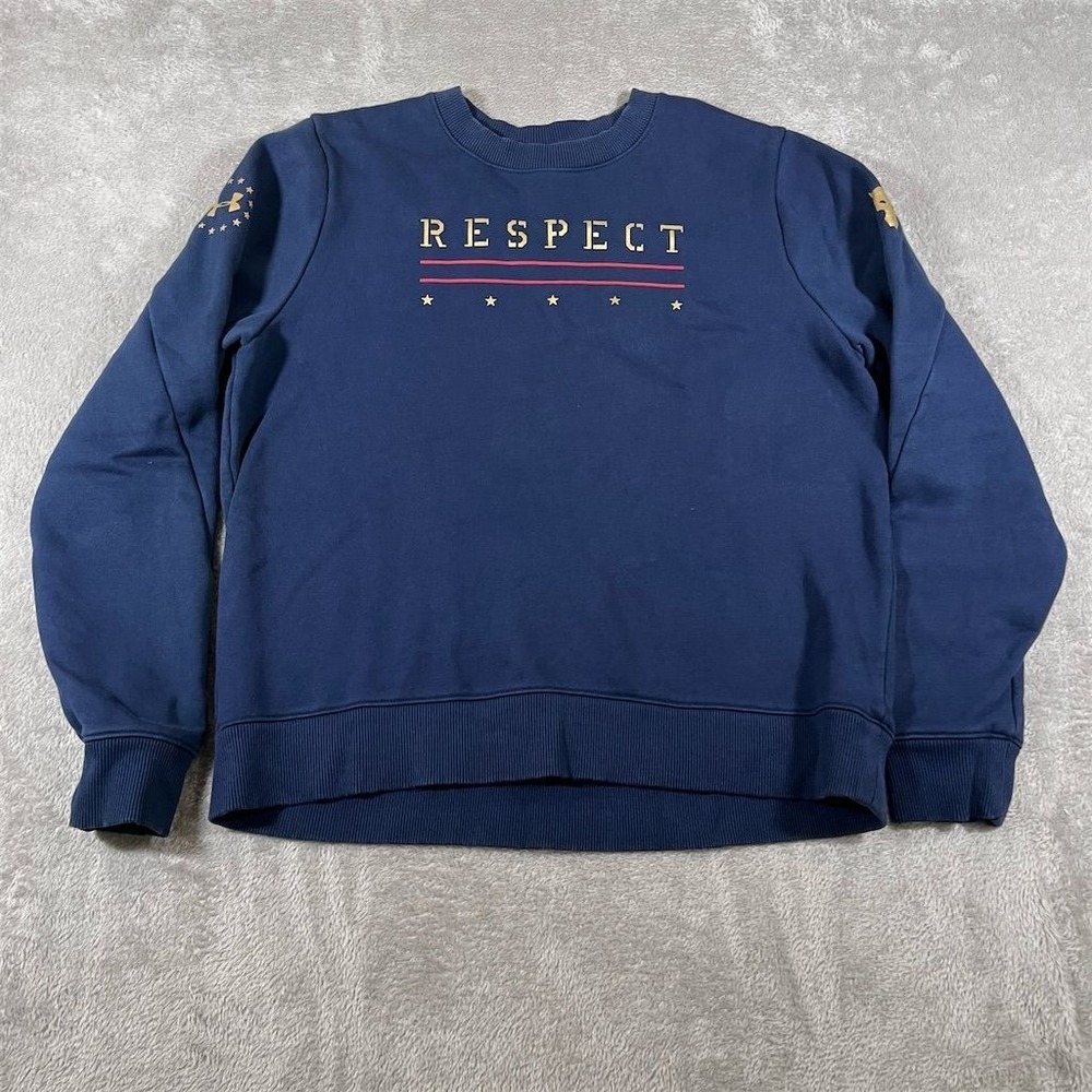 Project Rock Under Armour Men's Crewneck Fleece Sweatshirt Large Blue "Respect"‎